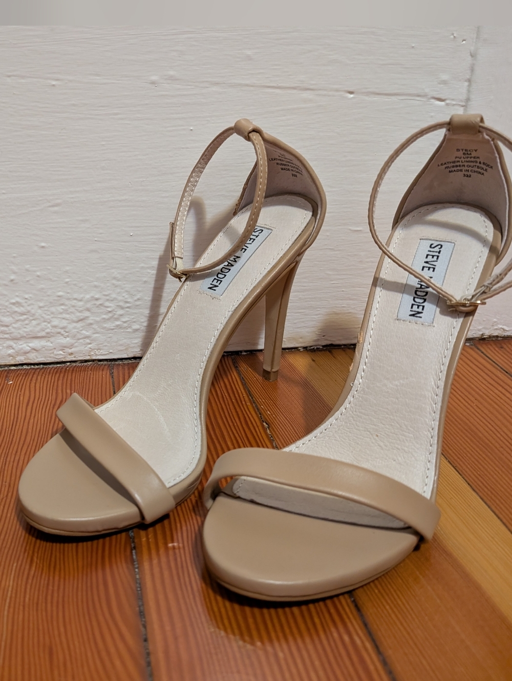 Steve Madden Stecy Tan Ankle-Strap Heeled Sandals Stilleto Leather Event Size 8